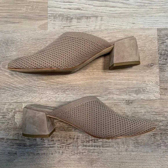 Eileen Fisher Vero Cuoio Knit Mule Block Heel Sandals Taupe Size 5.5