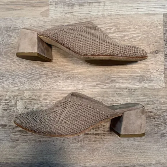 Eileen Fisher Vero Cuoio Knit Mule Block Heel Sandals Taupe Size 5.5