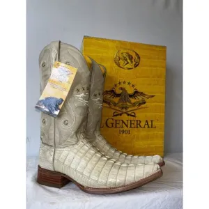El General Cowboy Boots Exotic Leather Ivory Croc Back Mens Sz 6.5