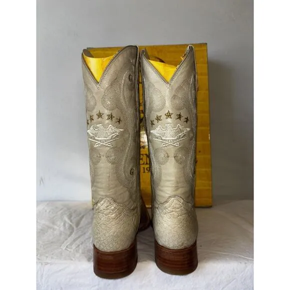 El General Cowboy Boots Exotic Leather Ivory Croc Back Mens Sz 6.5