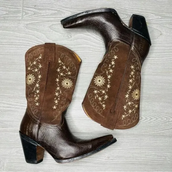 El general leather embroidered cowboy / cowgirl western boots shoes 6