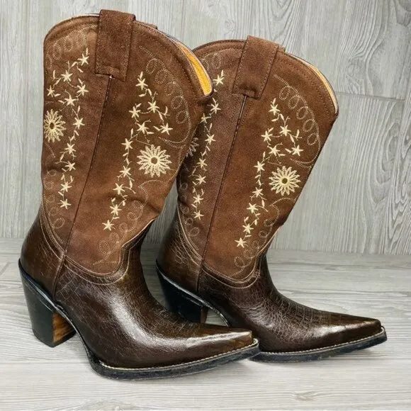 El general leather embroidered cowboy / cowgirl western boots shoes 6