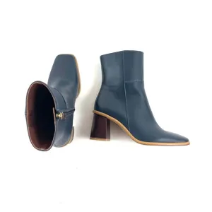 Elegant Blue Leather Ankle Boots