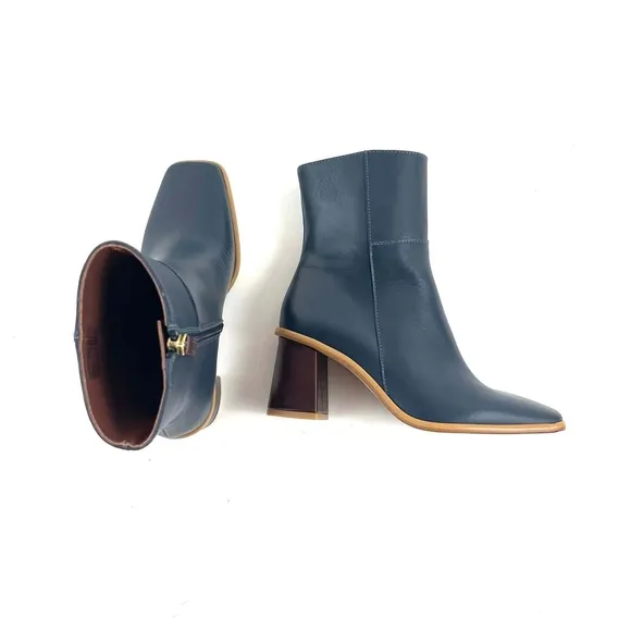 Elegant Blue Leather Ankle Boots