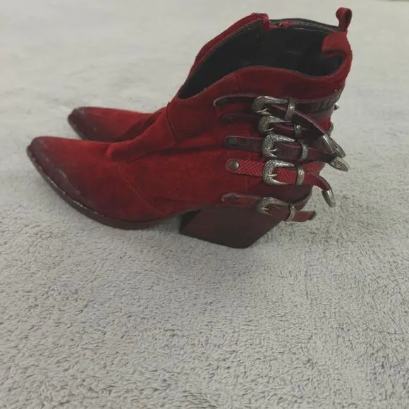 Elena Iachi Boots Suede Leather Ankle Low Western Buckle‎ Texan