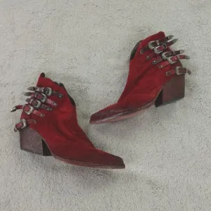Elena Iachi Boots Suede Leather Ankle Low Western Buckle‎ Texan