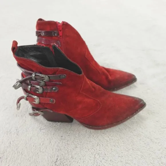 Elena Iachi Boots Suede Leather Ankle Low Western Buckle‎ Texan
