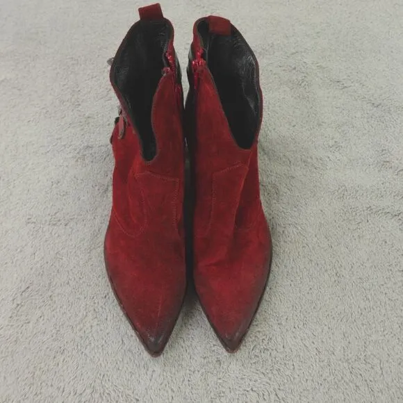 Elena Iachi Boots Suede Leather Ankle Low Western Buckle‎ Texan
