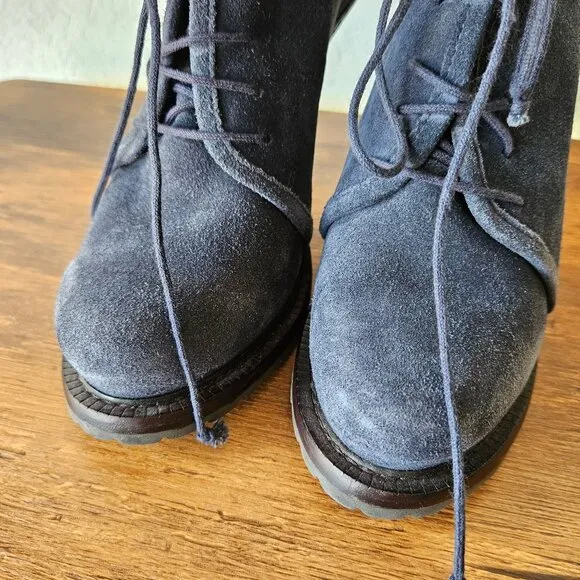 ELIZABETH &amp; JAMES Navy Suede Leather E-Base Stiletto Ankle Boots 7.5 Womens