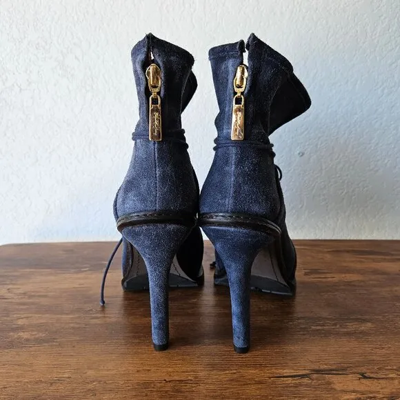 ELIZABETH &amp; JAMES Navy Suede Leather E-Base Stiletto Ankle Boots 7.5 Womens