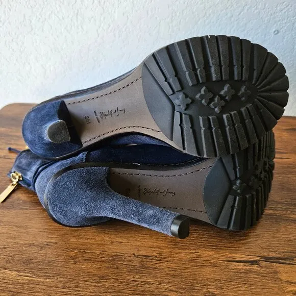 ELIZABETH &amp; JAMES Navy Suede Leather E-Base Stiletto Ankle Boots 7.5 Womens