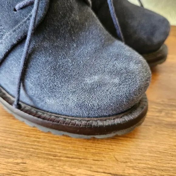 ELIZABETH &amp; JAMES Navy Suede Leather E-Base Stiletto Ankle Boots 7.5 Womens