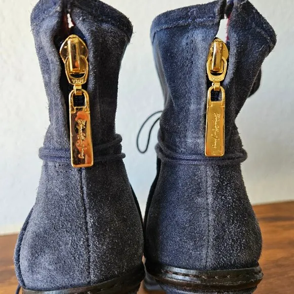 ELIZABETH &amp; JAMES Navy Suede Leather E-Base Stiletto Ankle Boots 7.5 Womens