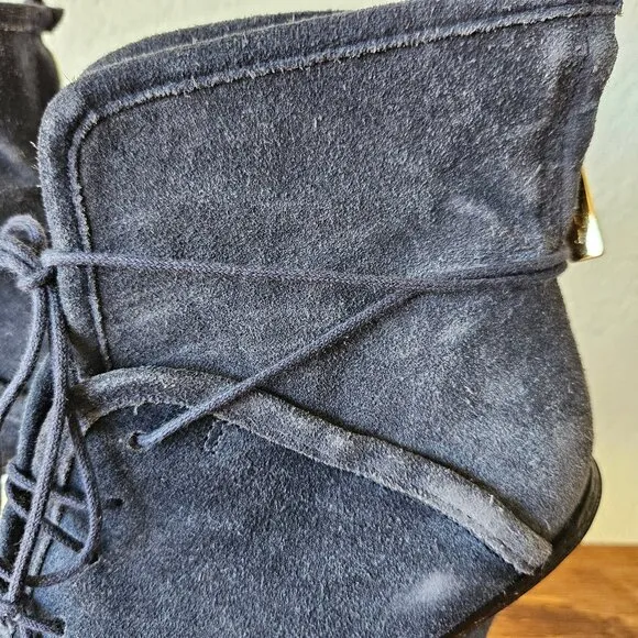 ELIZABETH &amp; JAMES Navy Suede Leather E-Base Stiletto Ankle Boots 7.5 Womens