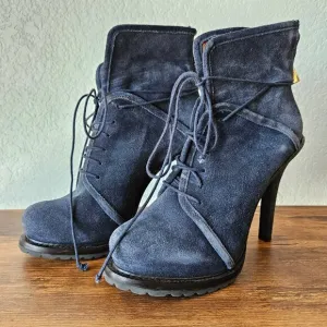 ELIZABETH &amp; JAMES Navy Suede Leather E-Base Stiletto Ankle Boots 7.5 Womens