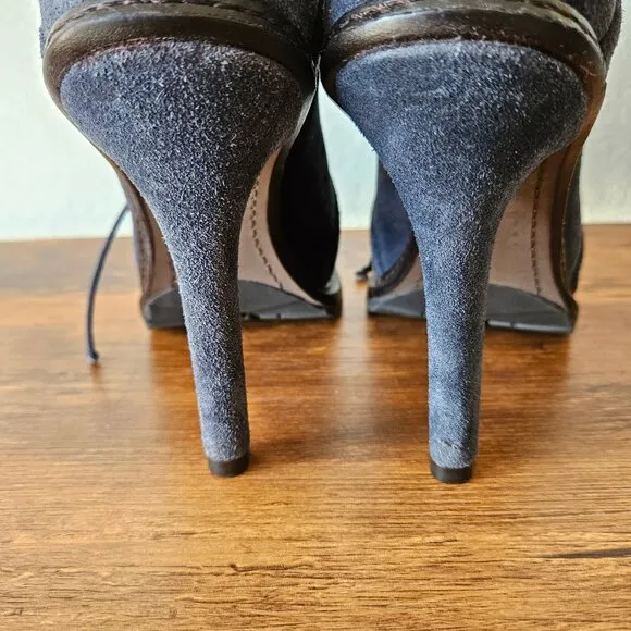 ELIZABETH &amp; JAMES Navy Suede Leather E-Base Stiletto Ankle Boots 7.5 Womens