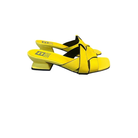 Emanuele Crasto Sandals Size 8.5 Yellow Italian Leather Slide Low Heel Open Toe