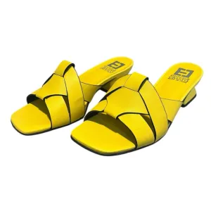Emanuele Crasto Sandals Size 8.5 Yellow Italian Leather Slide Low Heel Open Toe
