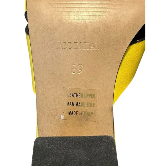 Emanuele Crasto Sandals Size 8.5 Yellow Italian Leather Slide Low Heel Open Toe
