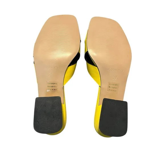 Emanuele Crasto Sandals Size 8.5 Yellow Italian Leather Slide Low Heel Open Toe