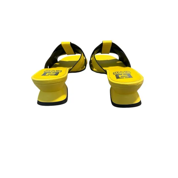 Emanuele Crasto Sandals Size 8.5 Yellow Italian Leather Slide Low Heel Open Toe