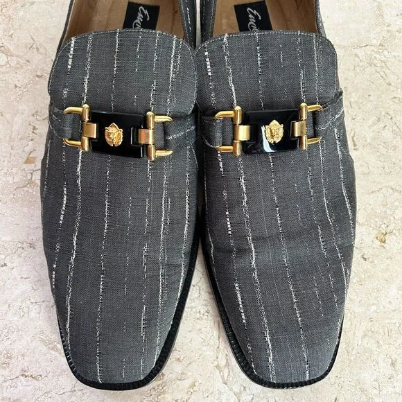 Emilio Franco Mens 10 Dress Shoes Gray White Stripe Gold Lion Head Horse Bit