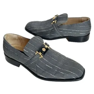Emilio Franco Mens 10 Dress Shoes Gray White Stripe Gold Lion Head Horse Bit