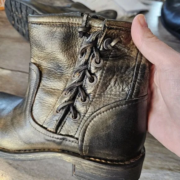 ERIC MICHAEL Dk Gold Bronze Metallic Leather BRENNERO Moto Boots $208 Sz 36 US 6