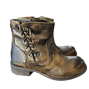 ERIC MICHAEL Dk Gold Bronze Metallic Leather BRENNERO Moto Boots $208 Sz 36 US 6