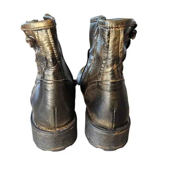 ERIC MICHAEL Dk Gold Bronze Metallic Leather BRENNERO Moto Boots $208 Sz 36 US 6