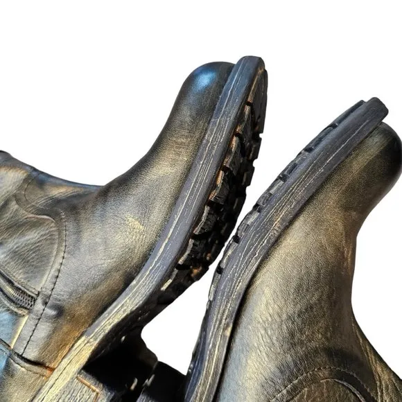 ERIC MICHAEL Dk Gold Bronze Metallic Leather BRENNERO Moto Boots $208 Sz 36 US 6