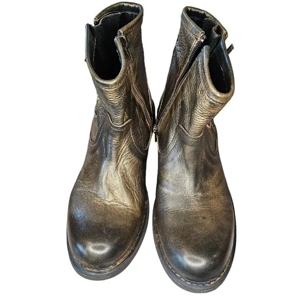 ERIC MICHAEL Dk Gold Bronze Metallic Leather BRENNERO Moto Boots $208 Sz 36 US 6