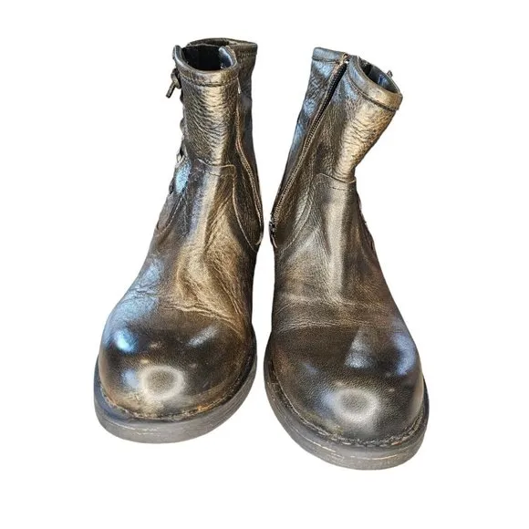 ERIC MICHAEL Dk Gold Bronze Metallic Leather BRENNERO Moto Boots $208 Sz 36 US 6