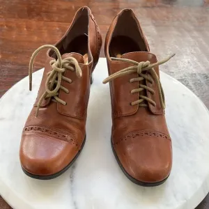 ETIENNE AIGER Women's Nada Heeled Booties Leather Lace Up Brown 8M
