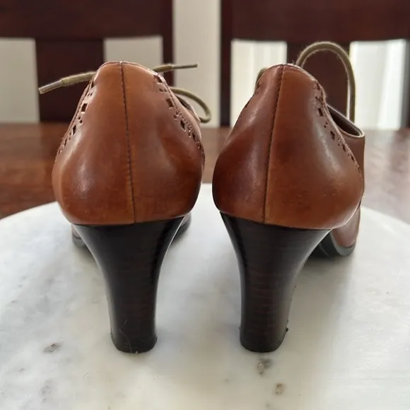 ETIENNE AIGER Women's Nada Heeled Booties Leather Lace Up Brown 8M