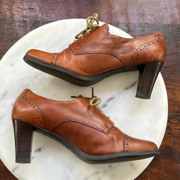 ETIENNE AIGER Women's Nada Heeled Booties Leather Lace Up Brown 8M