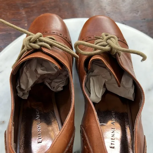 ETIENNE AIGER Women's Nada Heeled Booties Leather Lace Up Brown 8M