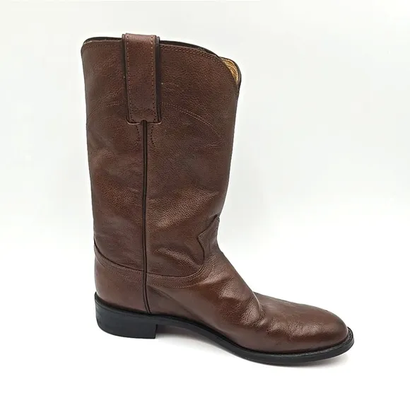 EUC JUSTIN Mens Size 8 D Brown Leather Roper Cowboy Western Boots