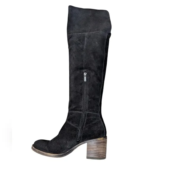 EUC Lucky Brand Rayla Black Suede Over The Knee Zip Block Heel Boots 7