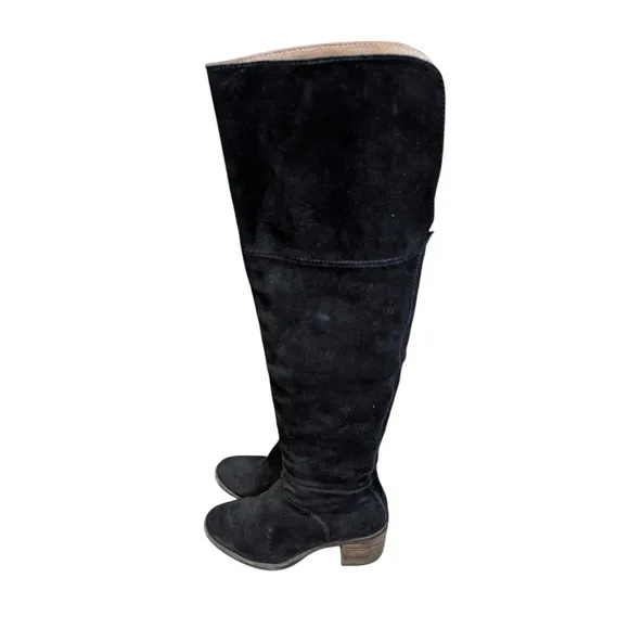 EUC Lucky Brand Rayla Black Suede Over The Knee Zip Block Heel Boots 7