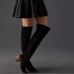 EUC Lucky Brand Rayla Black Suede Over The Knee Zip Block Heel Boots 7