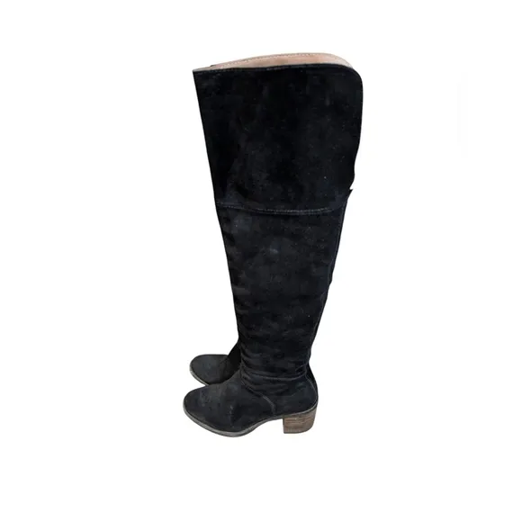 EUC Lucky Brand Rayla Black Suede Over The Knee Zip Block Heel Boots 7
