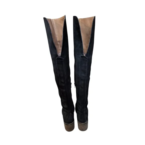 EUC Lucky Brand Rayla Black Suede Over The Knee Zip Block Heel Boots 7