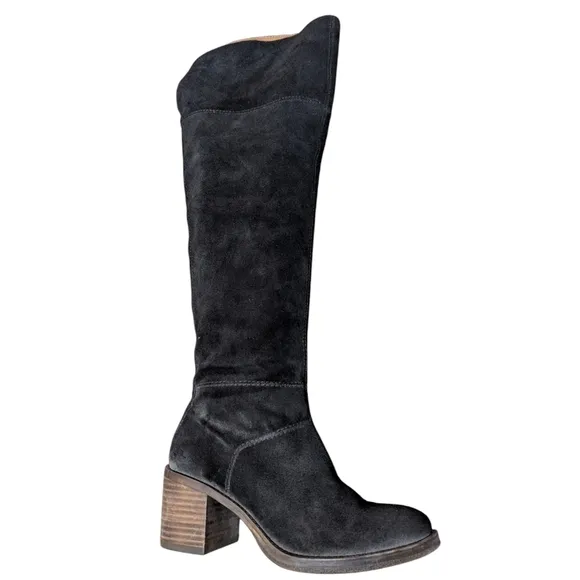 EUC Lucky Brand Rayla Black Suede Over The Knee Zip Block Heel Boots 7