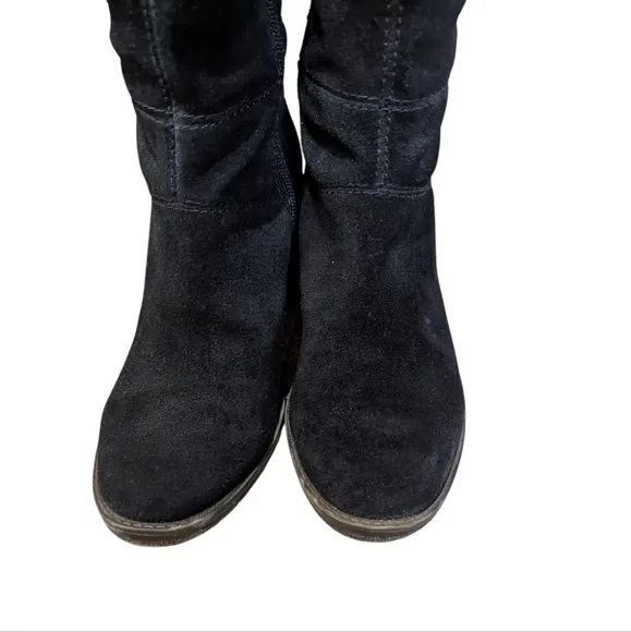 EUC Lucky Brand Rayla Black Suede Over The Knee Zip Block Heel Boots 7