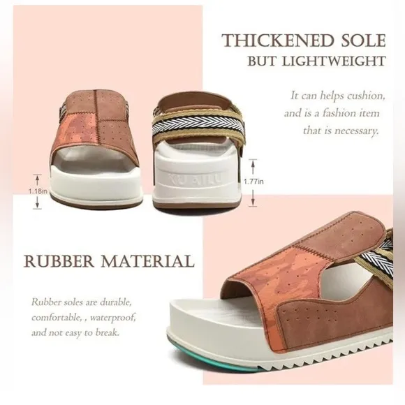 EUC💫KuaiLu Walking Platform Plantar Fasciitis ArchSupport Brown Open-Toe Sandls