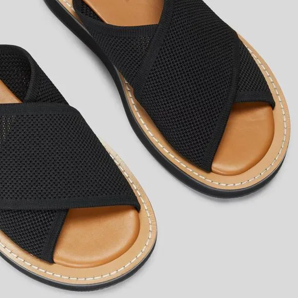 EVERLANE The ReKnit City Flatform Sandal Black Crossover Strap Slip On Sz 9 NEW