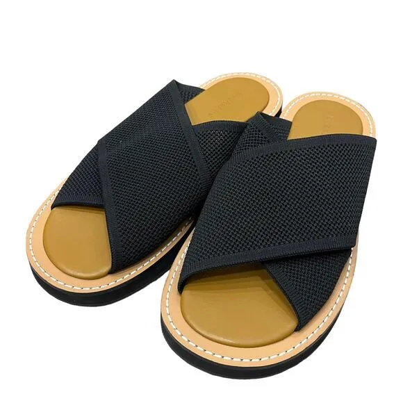 EVERLANE The ReKnit City Flatform Sandal Black Crossover Strap Slip On Sz 9 NEW
