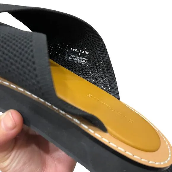 EVERLANE The ReKnit City Flatform Sandal Black Crossover Strap Slip On Sz 9 NEW