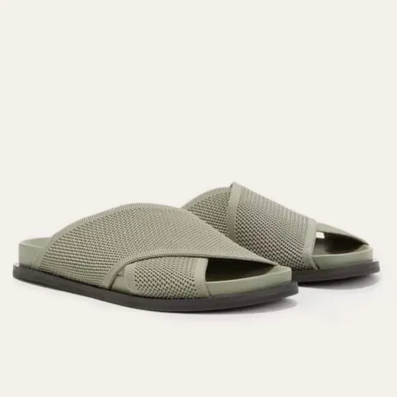 EVERLANE The ReKnit City Flatform Sandal Seagrass Green Crossover Strap 8 NEW